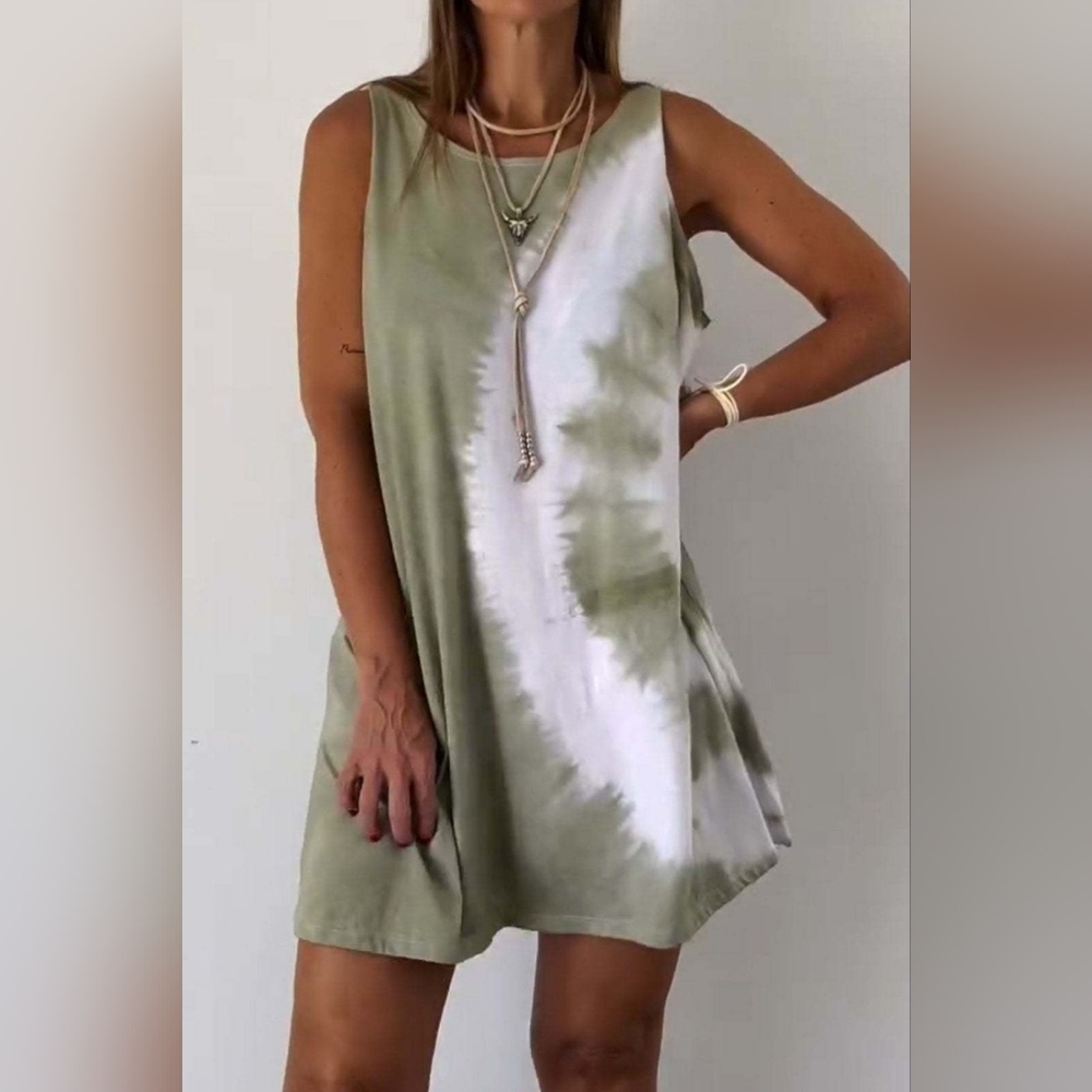 Full-Size Tie-Dye Sleeveless Mini Tank Dress Plus Size